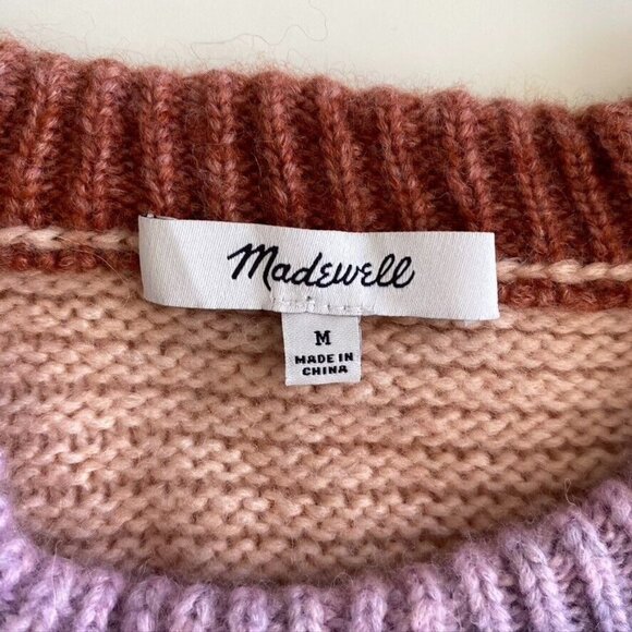 Madewell Space Dyed Button Shoulder Wool Alpaca Sweater Sz M Pink & Rust NB392 - Picture 8 of 10
